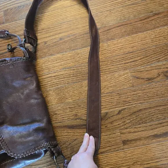 Frye Brown Leather Crossbody Bag Braided Trim - Picture 9 of 16
